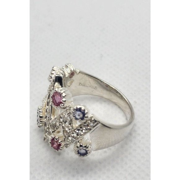925 STERLING SILVER WITH MORGANITE, IOLITE & GOSHENITE RING SIZE 8 - Picture 5 of 6